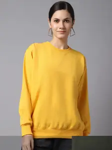 MACK JONNEY Pack Of 2 Women Yellow & Olive Green Solid Sweatshirt