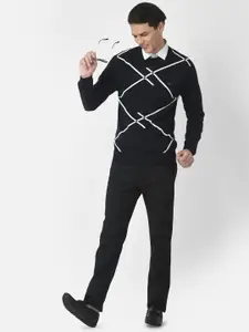 Crimsoune Club Men Navy Blue & White Printed Sweater Vest