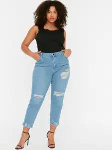 Trendyol Women Blue Mildly Distressed Cotton Jeans