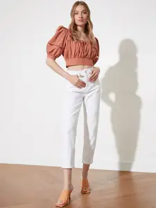 Trendyol Women White Regular Fit Mid Rise Jeans
