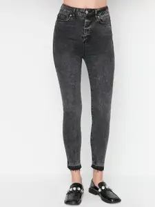 Trendyol Women Charcoal Heavy Fade Cotton  Jeans