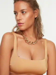 Trendyol Women Golden-Coloured Solid Swim Top