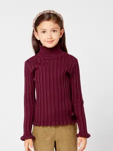 One Friday Girls Burgundy Ribbed Pullover
