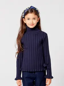 One Friday Girls Navy Blue Ribbed Pullover