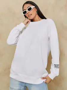 Styli Women White Back Slogan Print Regular Fit Longline Sweatshirt