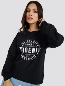 Styli Women Black Slogan Print Regular Fit Sweatshirt