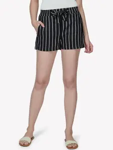 VASTRADO Women Black Striped Outdoor Shorts