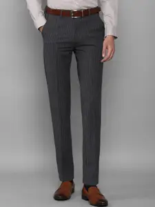 Louis Philippe Men Grey Striped Formal Trousers