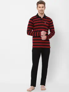 Sweet Dreams Men Red And Black Stripes Print T Shirt And Pyjama Pure Cotton Night suit