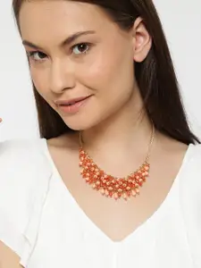 Blueberry Peach-Coloured & Gold-Toned Beaded Collar Necklace