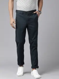 Park Avenue Men Navy Blue Solid Regular Fit Casual Chinos Trousers