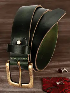 LOUIS STITCH Men Green Textured Leather Belt