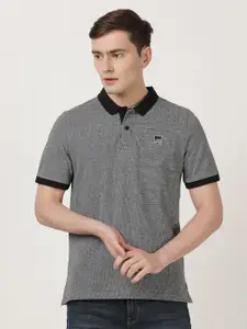 Lee Men Charcoal & Black Polo Collar Slim Fit Cotton T-shirt