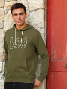 Lee Men Green Printed Hooded Sweatshirt
