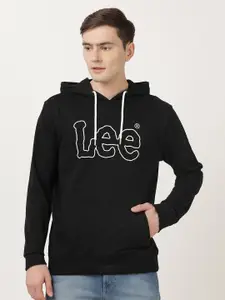 Lee Men Black Printed Hooded Sweatshirt