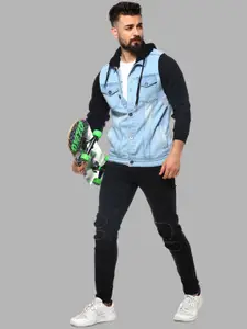 Campus Sutra Men Blue Washed Windcheater Outdoor Denim Jacket