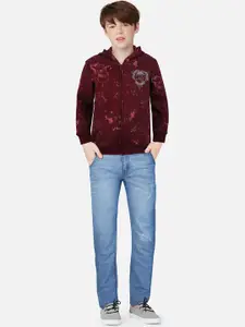 Gini and Jony Boys Maroon Fleece Bomber Jacket