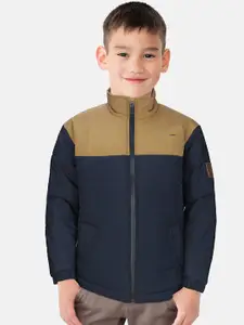 Gini and Jony Boys Navy Blue & Beige Colourblocked Padded Jacket