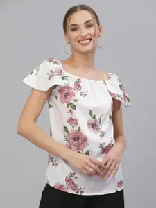 Style Quotient Women White & Pink Floral Printed Top