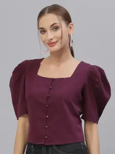 Style Quotient Women Purple Solid Square Neck Crop Top