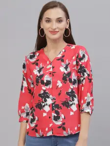 Style Quotient Women Coral & Black Floral Printed Top