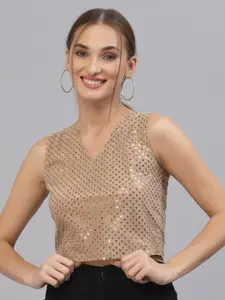 Style Quotient Women Gold-Toned Embellished Crop Top