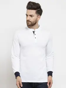 Kalt Men White Mandarin Collar T-shirt