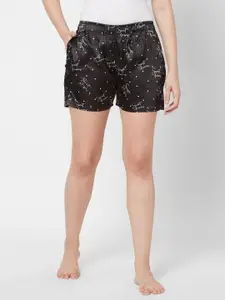 SDL by Sweet Dreams Women Black & White Printed Lounge Shorts