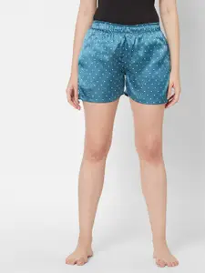 SDL by Sweet Dreams Women Teal & White Printed Lounge Shorts