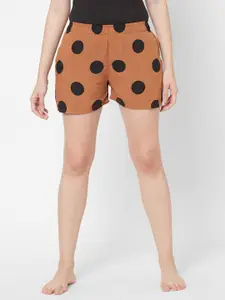 SDL by Sweet Dreams Women Brown & Black Polka Dots Printed Lounge Shorts