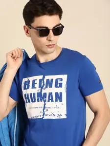 Being Human Men Brand Logo Printed Pure Cotton T-shirt