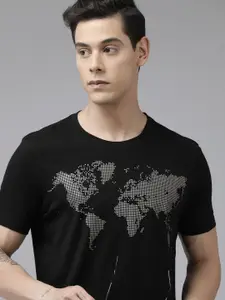 Arrow Men Black Printed Pure Cotton T-shirt