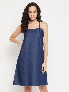 Clovia Women Navy Blue Solid Denim Nightdress
