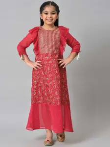 AURELIA Pink Ethnic Motifs Printed Satin Maxi Maxi Dress