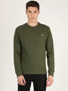 Wrangler Men Olive Green Solid Sweatshirt