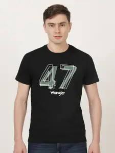 Wrangler Men Black Typography Printed Short Sleeves Cotton T Shirt