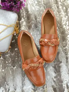 Zebba Women Tan Embellished  Loafers