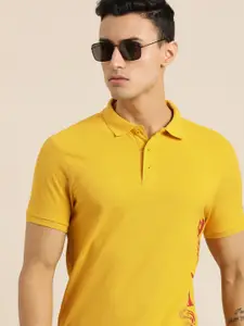 Being Human Men Yellow Brand Logo Placement Print Polo Collar Pure Cotton Slim Fit T-shirt
