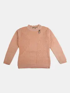 V-Mart Girls Peach-Coloured Round Neck Sweatshirt