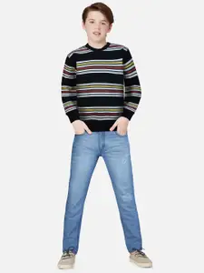 Gini and Jony Boys Black Striped Cotton Sweatshirt