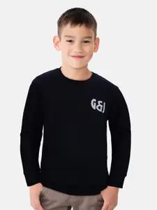 Gini and Jony Boys Navy Blue Graphic Printed Sweatshirt
