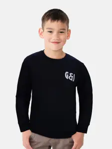 Gini and Jony Boys Navy Blue Printed Cotton Sweatshirt