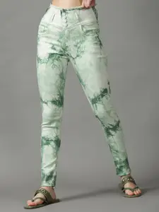 SHOWOFF Women Green Printed Skinny Fit Stretchable Jeans