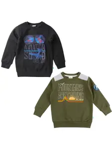 JusCubs Boys Pack Of 2 Grey & Olive Green Printed Sweatshirts