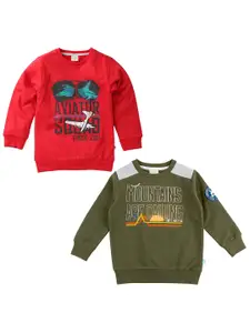 JusCubs Boys Pack of 2 Olive Green & Peach-Coloured Printed Sweatshirt