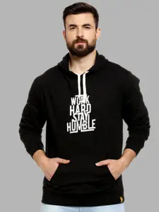 Campus Sutra Men Black Printed Hooded Sweatshirt