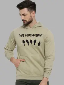 Campus Sutra Men Olive Green Printed Hooded Sweatshirt