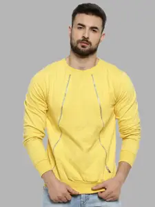 Campus Sutra Men Yellow Cotton Sweatshirt