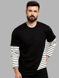 Campus Sutra Men Black Striped Sweatshirt