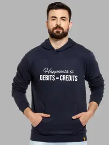 Campus Sutra Men Blue Printed Hooded Cotton Sweatshirt